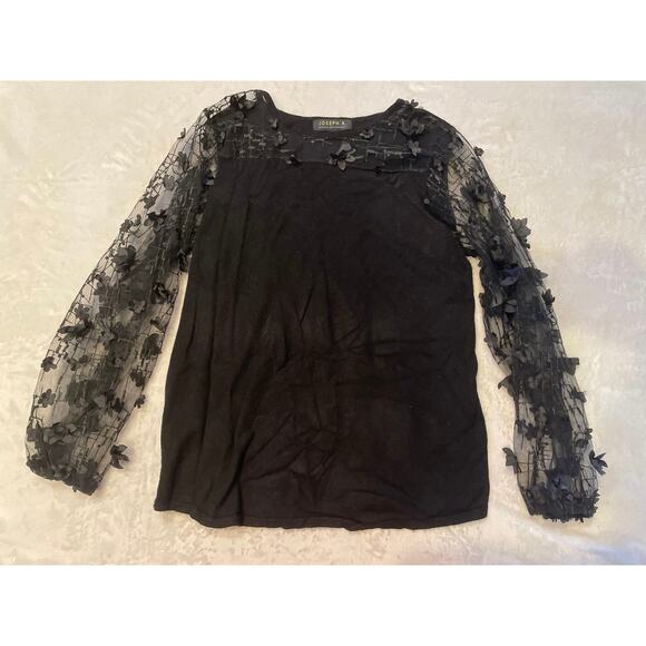 JOSEPH A Rainah Pointe Knit Lace Top Black Women's M Sheer Long Sleeve Flower - Picture 5 of 11